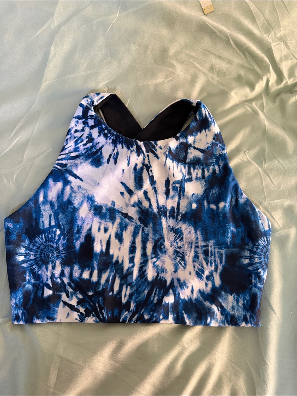 Emily Hsu Designs Blue & White Tie-Dye High Neck Crop Top medium M2